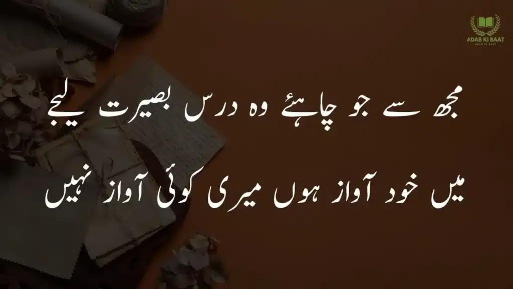 Mujh se jo chahe woh dars-e-baseerat leeje Deep 2 line Urdu shayari copy paste – meaningful lines