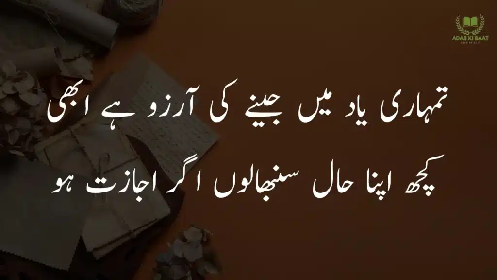 tumhari yaad main jeene ki aarizo hai abhi 2 line Urdu love poetry copy paste – romantic shayari