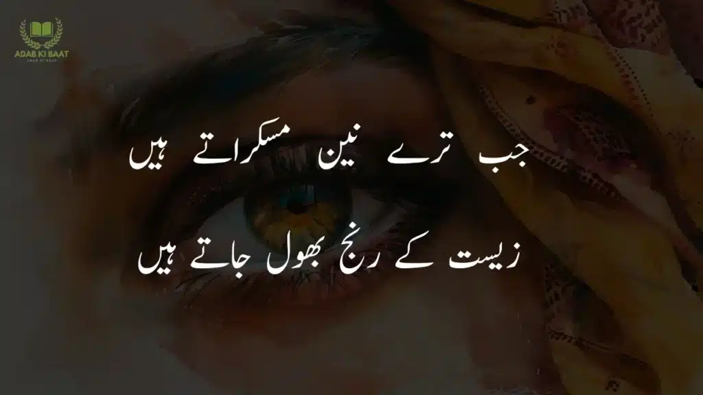 Romantic shayari on eyes in Urdu expressing love, affection, and emotional connection