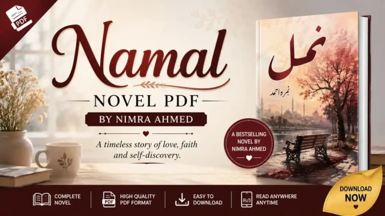 Namal Novel PDF by Nimra Ahmed featured image showing a digital book cover, PDF download concept, Urdu novel reading theme, and elegant literary design for online reading and download access.