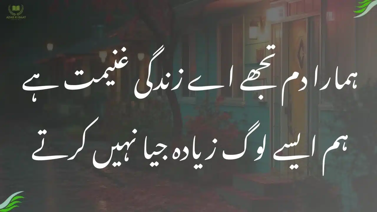 Deep Urdu poetry text about life and reality with reflective emotions