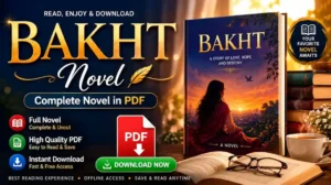 Bakht Novel PDF Download featured image showing the Bakht Urdu novel book cover, PDF download icon, reading-themed background, and digital download concept for readers looking to read or download Bakht Novel by Mehrunnisa Shahmeer